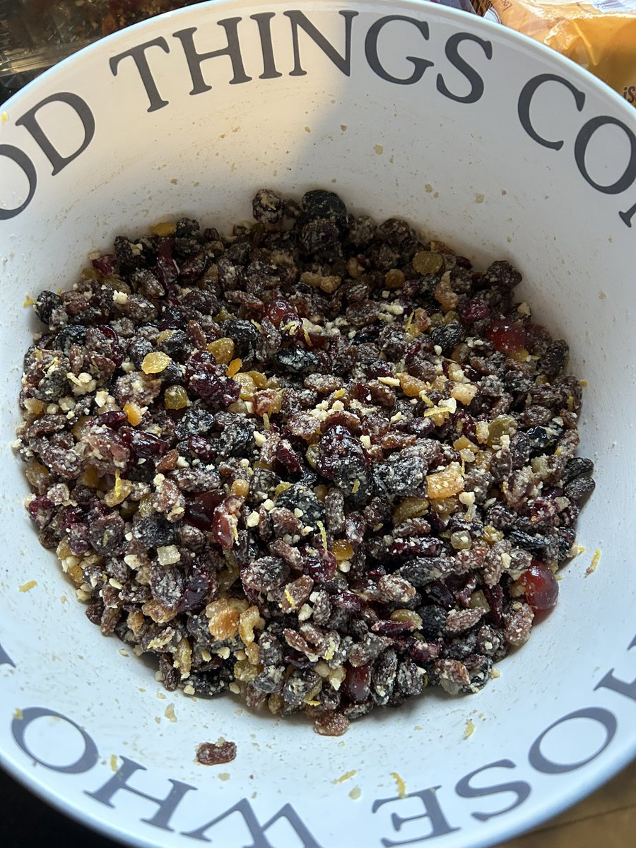 Shellybobs1974's tweet photo. Christmas cake fruit, nuts &amp; spices marinating in whiskey overnight for the big bake tomorrow. Will feed it more whiskey weekly until early December. The smell is so good. 
Thanks to @philipnolan1 for sharing his Mams recipe a few years ago.
#Nualaschristmascake https://t.co/NYa3JYnUwt