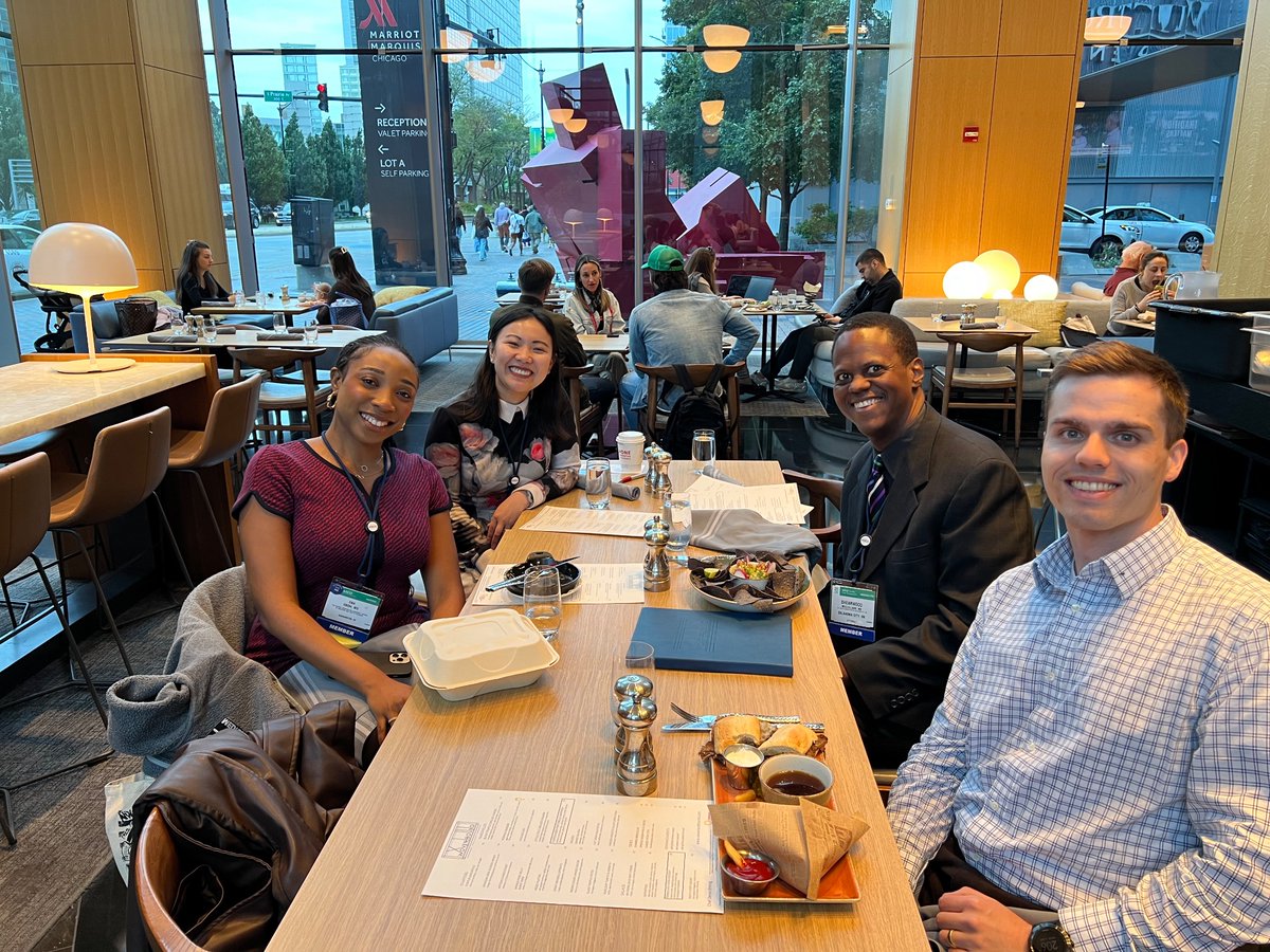 Representing as a lab at #ASCOQLTY25 in Chicago! 

Pictured: Jared Gregston, @EnaOboh, Dr. <a href="/TheDrWood/">Shearwood McClelland III, M.D.</a>, &amp; Dr. <a href="/anhbl9/">Anh Lam (she/her)</a>.

Not pictured: @MayaJanel (who is on her way to present tomorrow)!

#RepresentationMatters