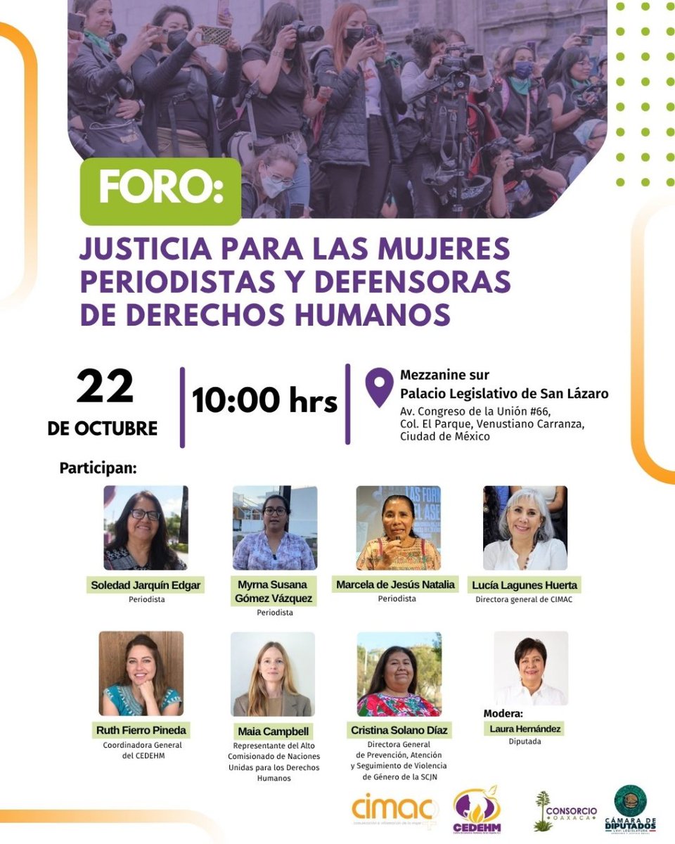 ¡Únete al Foro: Justicia para las mujeres periodistas y defensoras de derechos humanos! ✊🌍
🗣️ Las mujeres periodistas y defensoras de derechos humanos enfrentan grandes riesgos por alzar la voz. Es momento de garantizar justicia, protección y reconocimiento a su labor.
📢