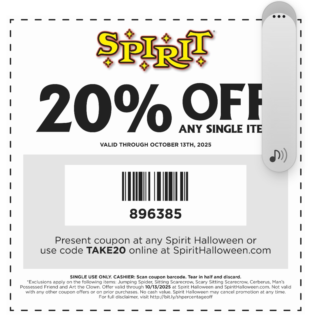 Spirit Halloween coupon for yoy guys.