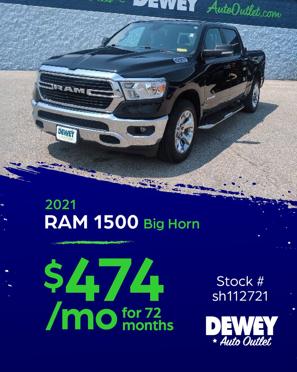deweyautooutlet's tweet photo. Upgrade your ride with the 2021 RAM 1500 Big Horn! 🔥 Get it for just $474/month for 72 months with $2,500 down*!

Shop now: https://t.co/smBt0LGzjE

*Exclusions apply. See dealer for complete details. https://t.co/TgjvAsU2W9