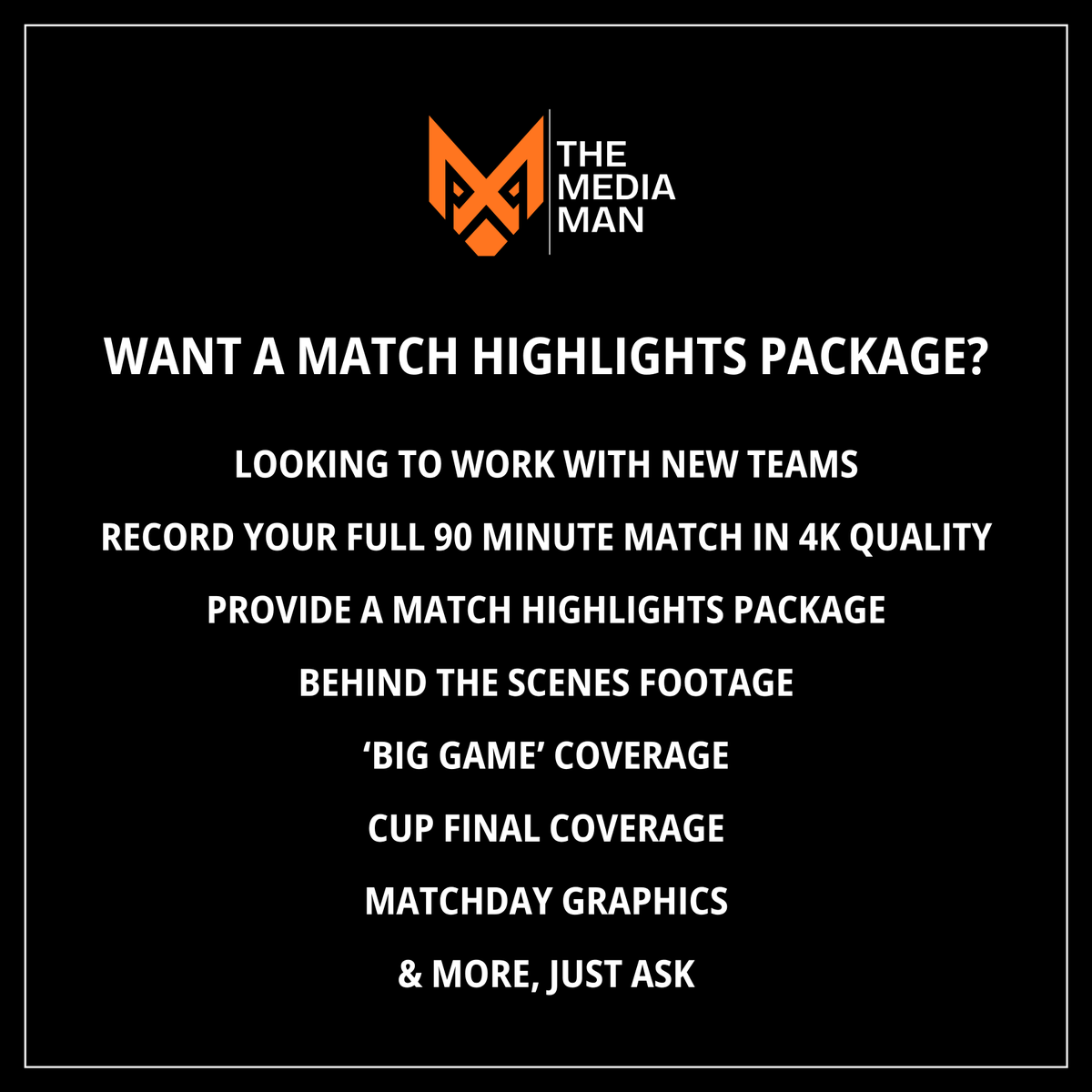 I'm looking to work with new clubs. Professional, Semi Pro, Amateur, Youth Football. Affordable &amp; Bespoke for all. Can all my footy mates please share, would really help me out a lot if you could. I can record your matches, provide behind the scenes footage &amp; more...