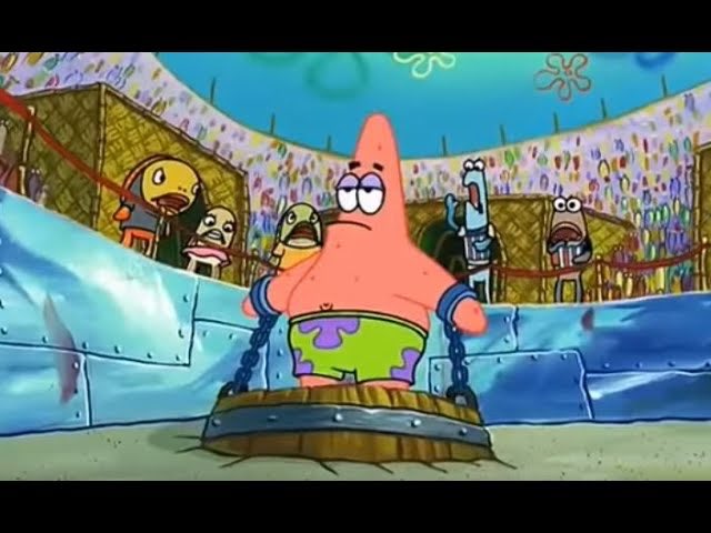 Patrick Star chained in an arena from SpongeBob, symbolizing market punishment
