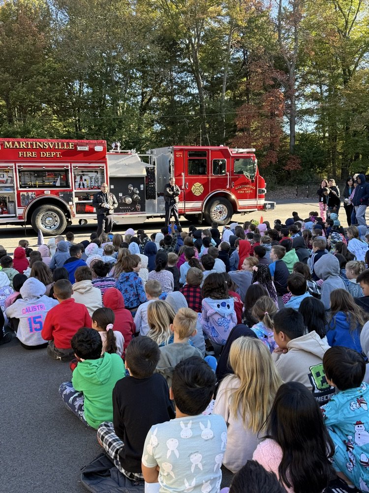 Thank you to the Martinsville Fire 🔥 Department for coming to speak with Crim 🐴 students about fire safety 🧯, their uniforms and equipment, and the trucks 🚒.