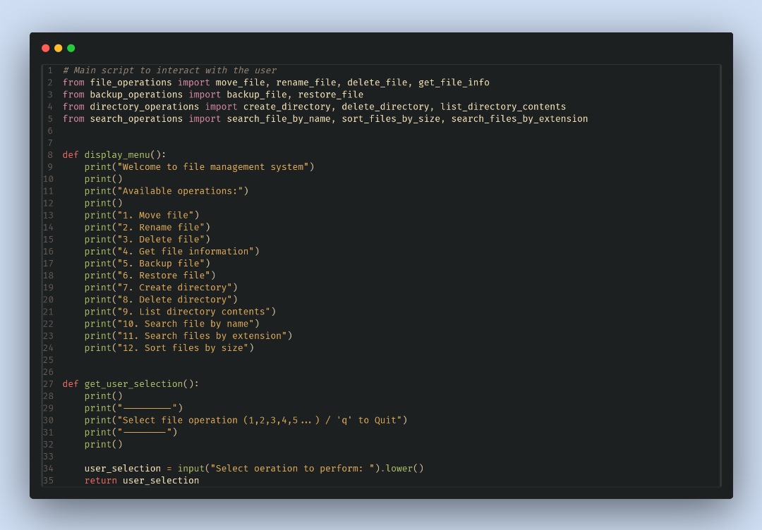 DataBoy_17's tweet image. Built a simple file management system while practicing file and directory handling in Python
Learned how to:
- Use os and shutil modules effectively
- Handle file operation errors
#Python #pythonprogramming
