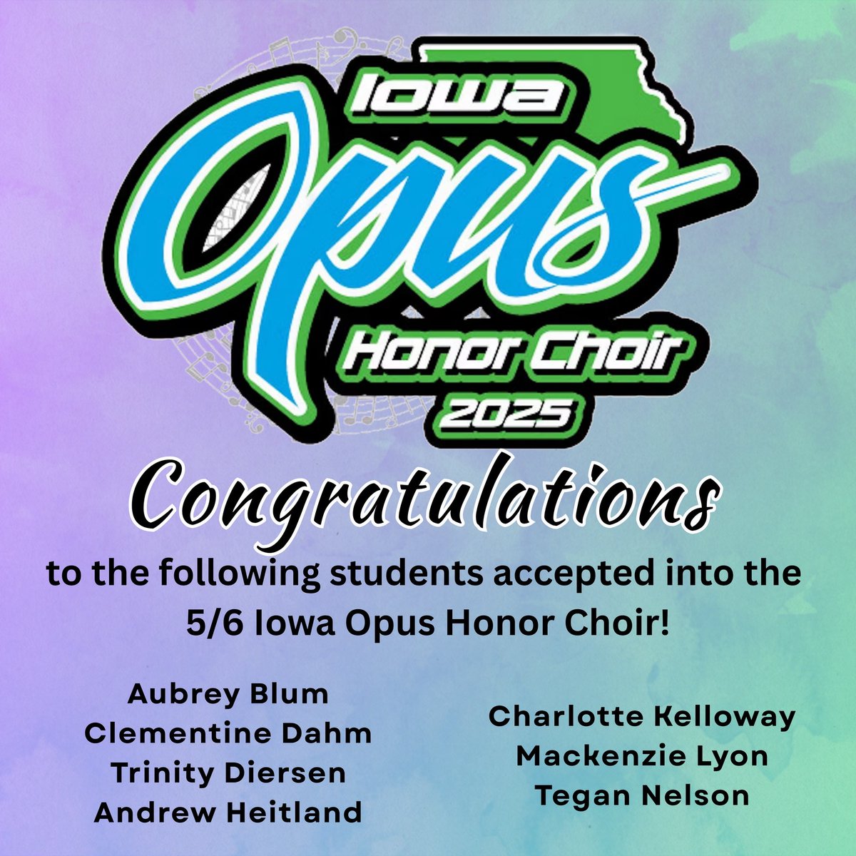 Over 3,000 students were nominated by their directors for 720 positions over four Opus Honors Choirs. We are so proud of these seven students and can’t wait to share more about their experience!!