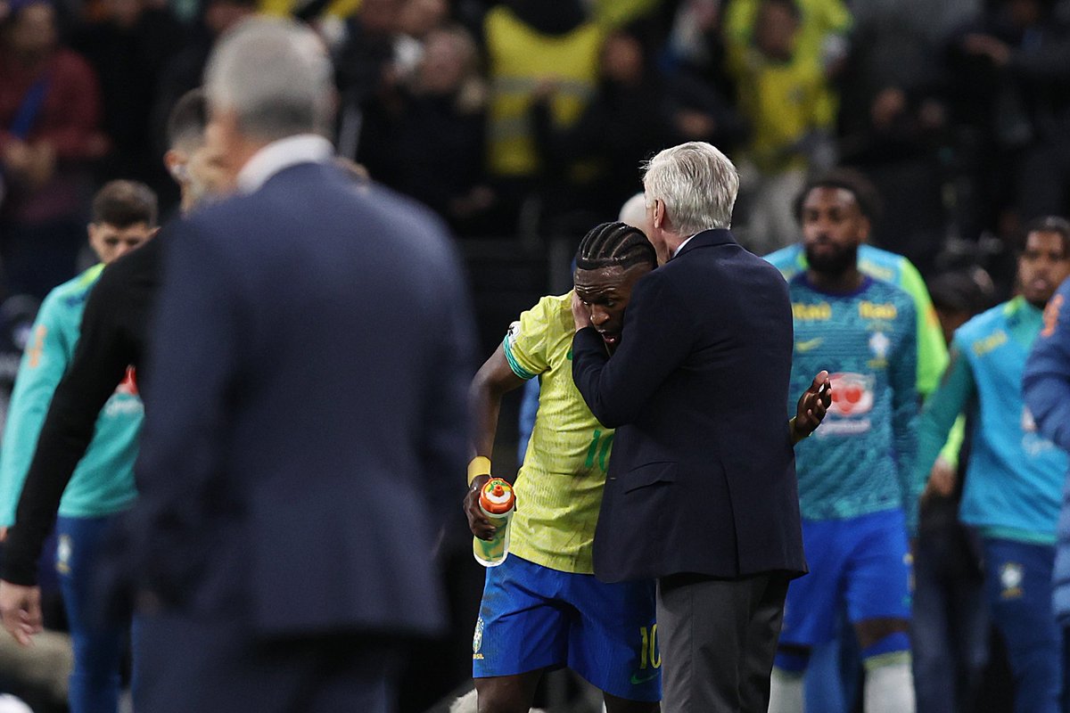 TouchlineX's tweet image. 🗣️ Vinicius Jr: &quot;Carlo Ancelotti was the coach who gave me the most confidence and the one I played best with.&quot;

&quot;My progress under him is evident. We want to continue like this to have a great World Cup.&quot;