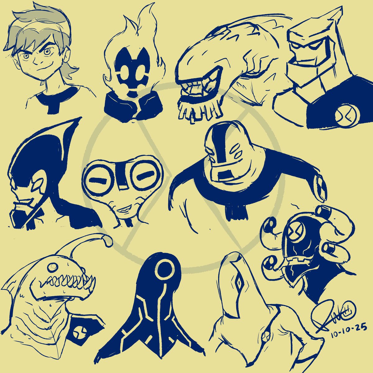 ORAsh3r's tweet image. HAPPY BEN10 DAY!
@KuroArtist and I just finished a pop up speed doodle challenge for the occasion. We were tasked at doodling as many of Ben’s aliens as possible in 1 hour! I failed lol but was still fun AF #ben10 #ben10day #reviveben10 #art #doodles