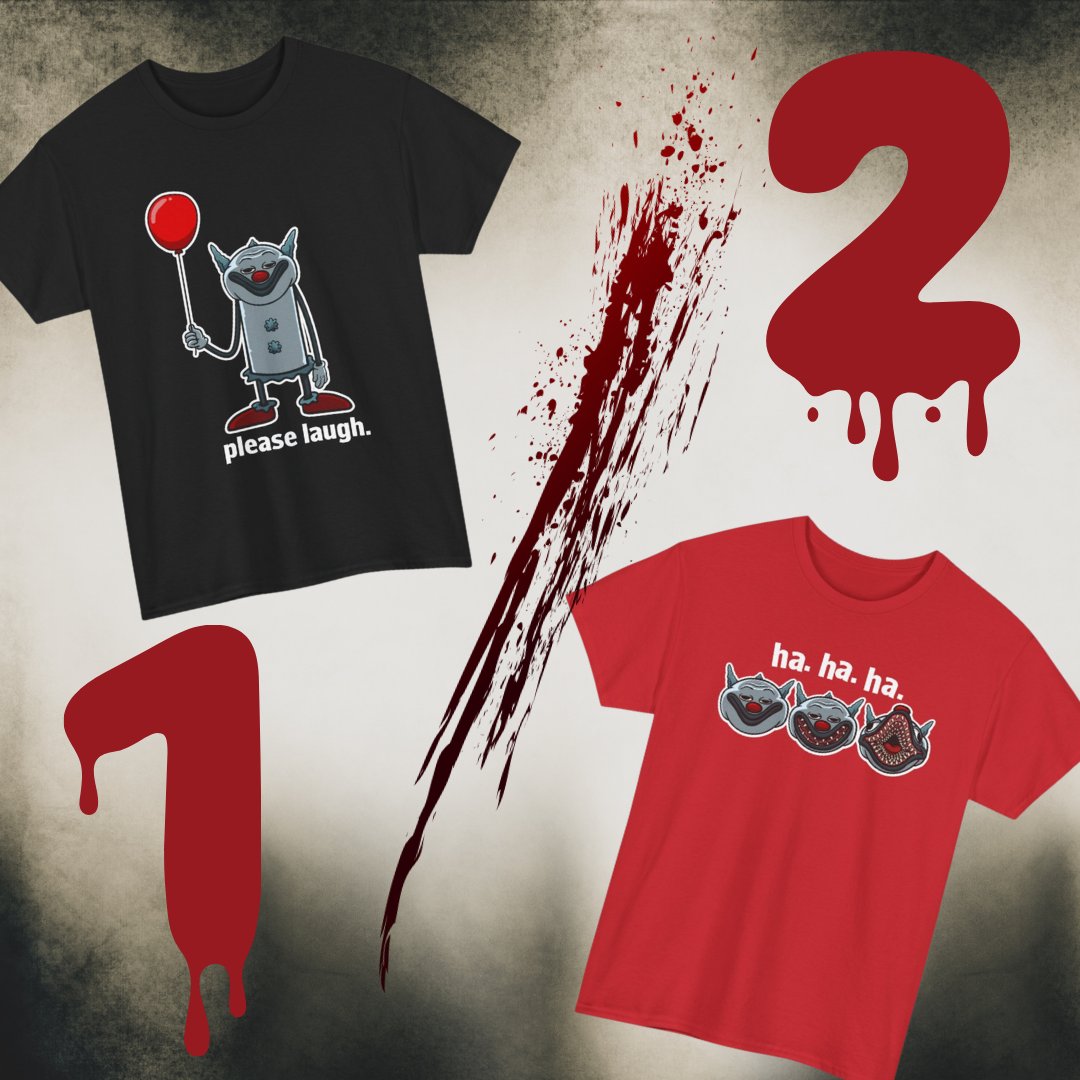 Explosm's tweet image. Two shirts enter, only one will reign supreme! Whichever shirt has the highest sales at 11:59PM November 2 will become permanent in our shop! Which do you want to win? Buy them here!
ha.ha.ha.: bit.ly/4o8MoAX
please laugh: bit.ly/42v0q7H