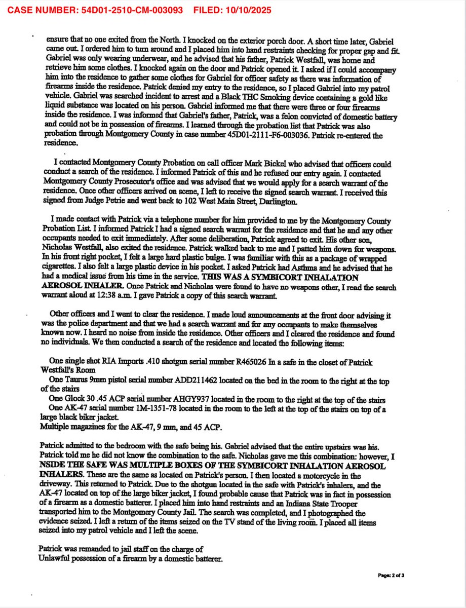 SleuthieGoosie's tweet image. For all my #Delphi #RichardAllen peeps - here’s charging docs for Patrick Westfall’s recent arrest