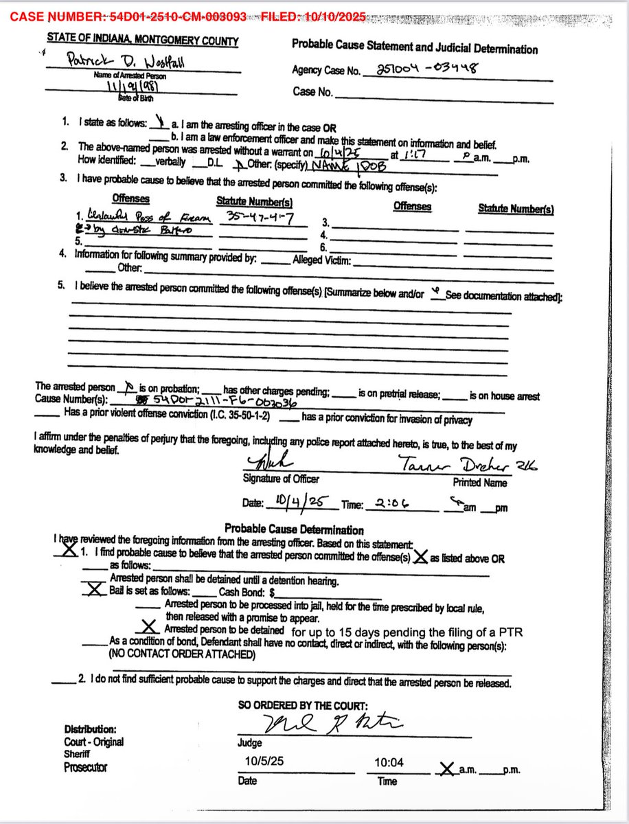 SleuthieGoosie's tweet image. For all my #Delphi #RichardAllen peeps - here’s charging docs for Patrick Westfall’s recent arrest