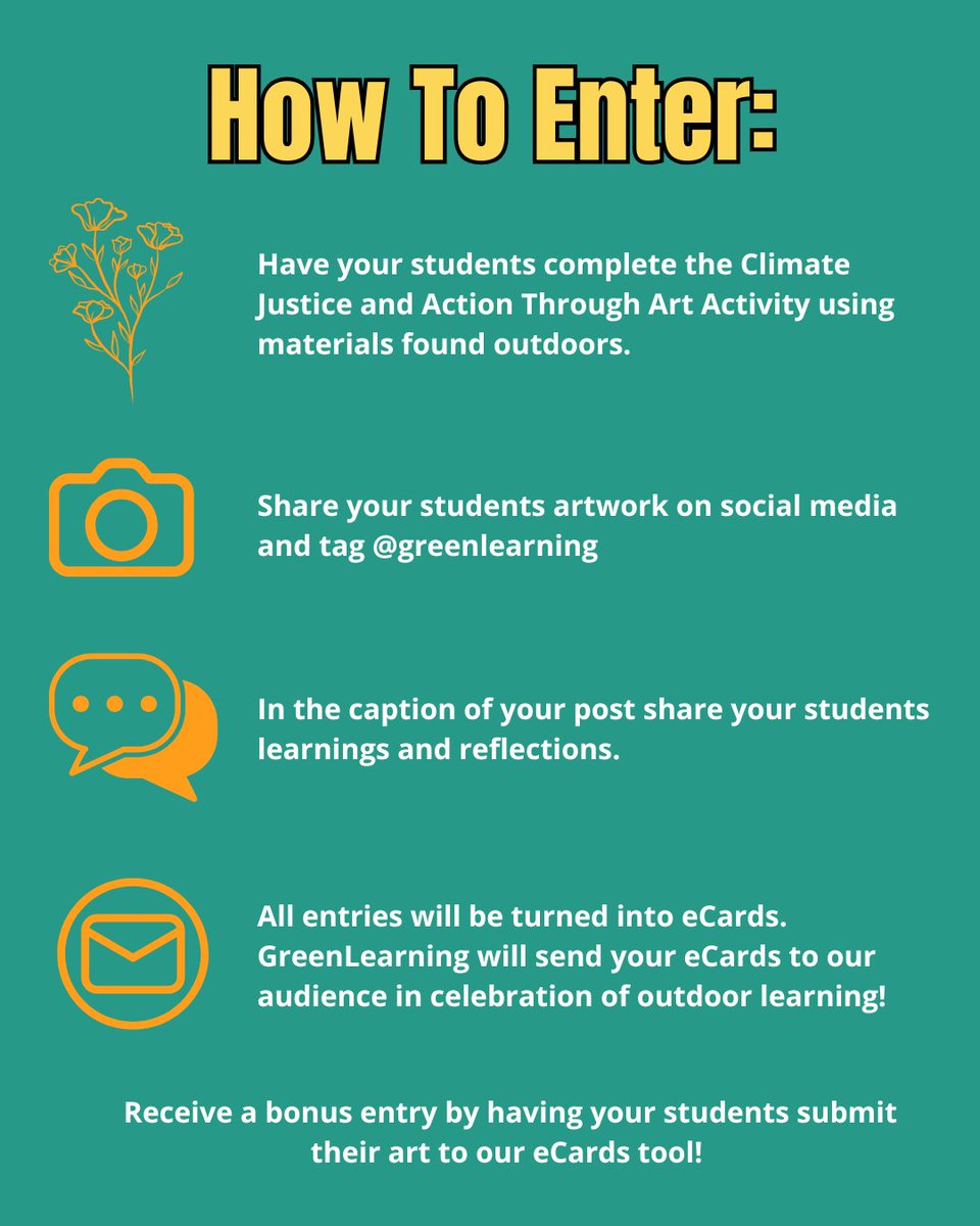 GreenLearning's tweet image. Contest Extended!
Enter our Outdoor Reflection for Climate Justice Contest for a chance to win a $50 Outdoor School and Store gift card.
Try out the activity here: programs.greenlearning.ca/course/climate…