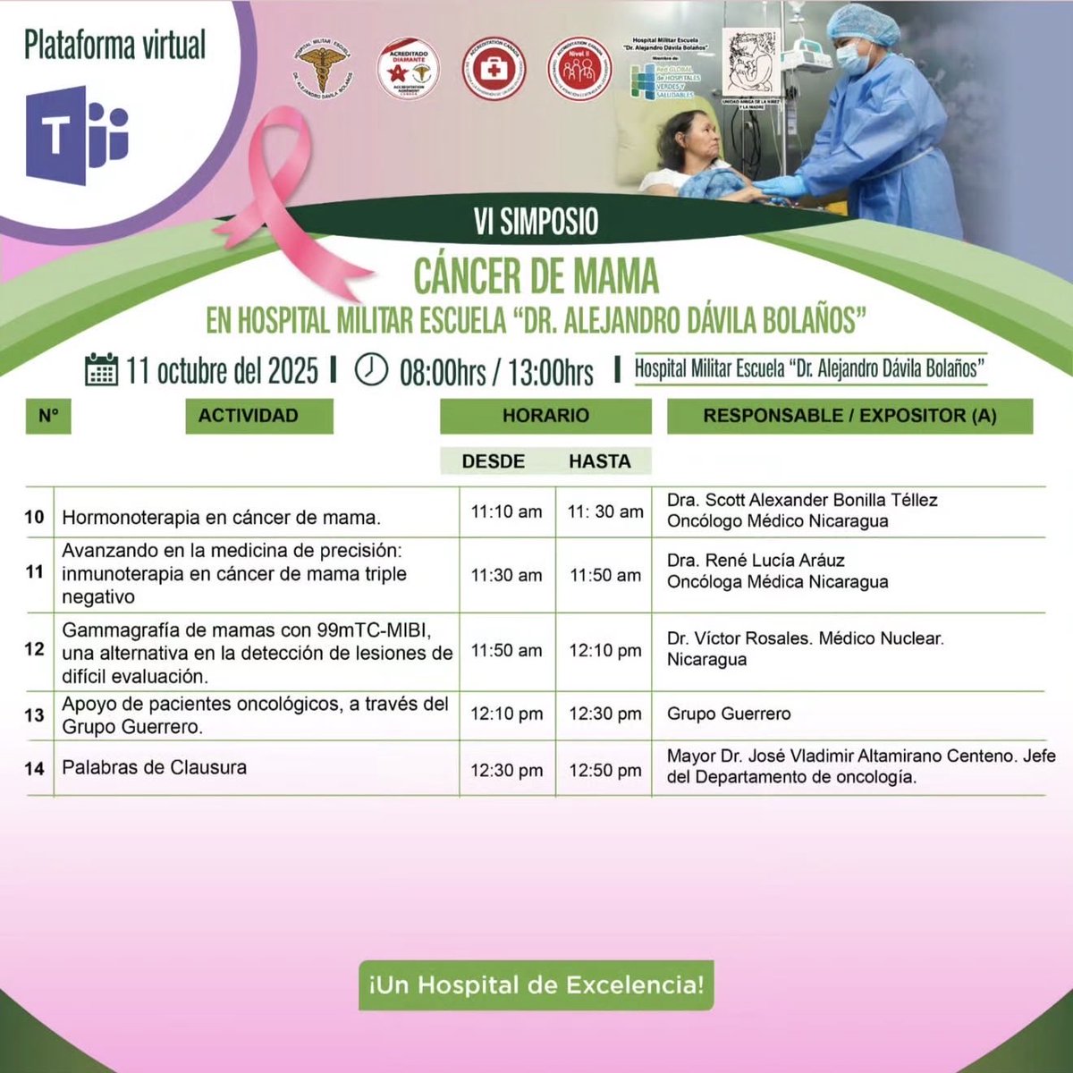 AlexisNarvaezMD's tweet image. Tomorrow 10/11/2025 11:50AM EST I will be presenting my locoregional perspective of the evolution of Breast Cancer treatment. The #SurgOnc and #RadOnc perspective. Full #Spanish talk as part of my #GlobalHealth #LatAm #efforts as an #international accredited #surgonc #faculty.…