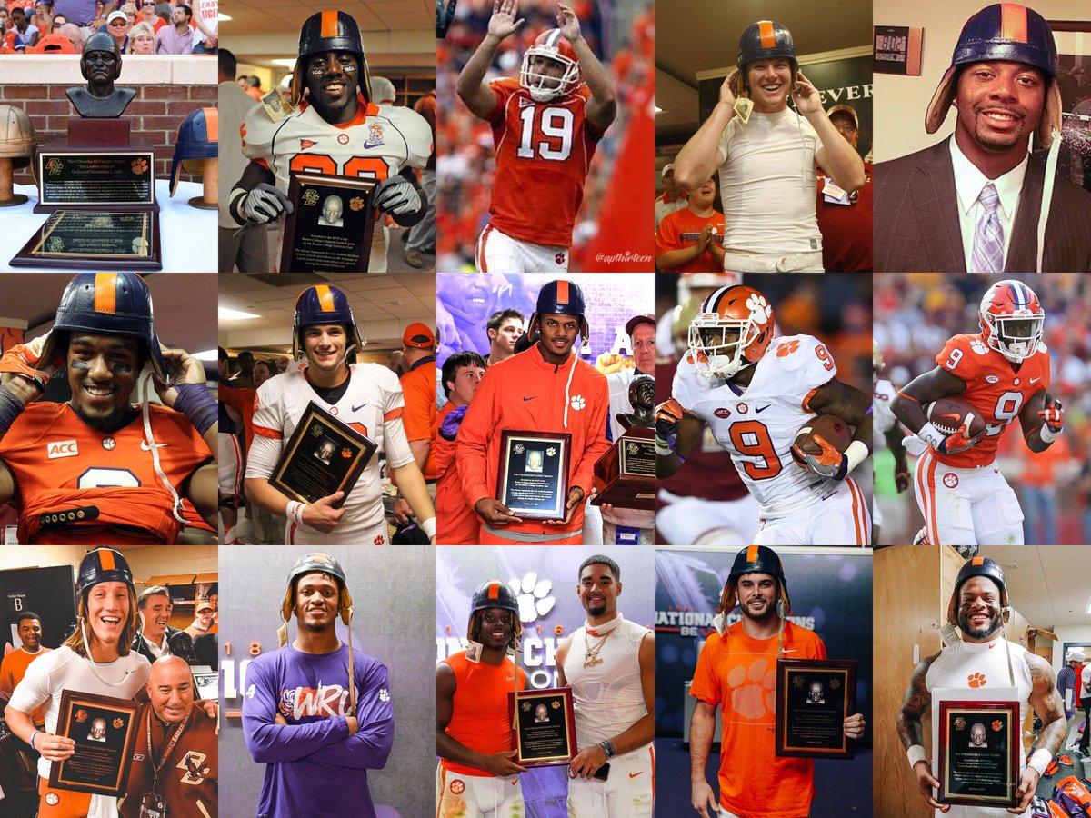 apthirteen's tweet image. Clemson O&apos;Rourke-McFadden Leather Helmets

08: CJ Spiller
09: Richard Jackson
11: Chandler Catanzaro
12: Tajh Boyd
13: Vic Beasley
14: Cole Stoudt
15: Deshaun Watson
16: Wayne Gallman
17/20: Travis Etienne
18: Trevor Lawrence
19: Diondre Overton
21: Nolan Turner
22: Xavier Thomas