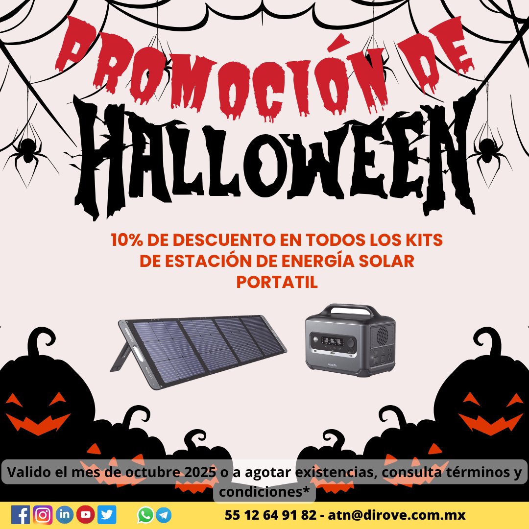 DiroveMexico's tweet photo. ¡PROMOCIÓN DEL MES!

​10% En todos los Kits de estación de Energía Solar.

Promoción válida el mes Octubre de 2025.

Consulta términos y condiciones*
​
Solicita tu presupuesto al 55 1264 9182
#Promociones #PromocionDelMes #dirove #promocionoctubre #promocionoctubre2025 https://t.co/0Z8oezgTA5