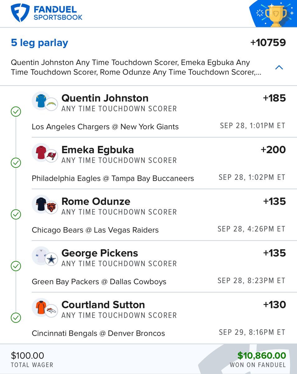 RBsSportsPlays's tweet image. 1,000 LIKES for my Week 6 NFL ATD Lotto 🎲