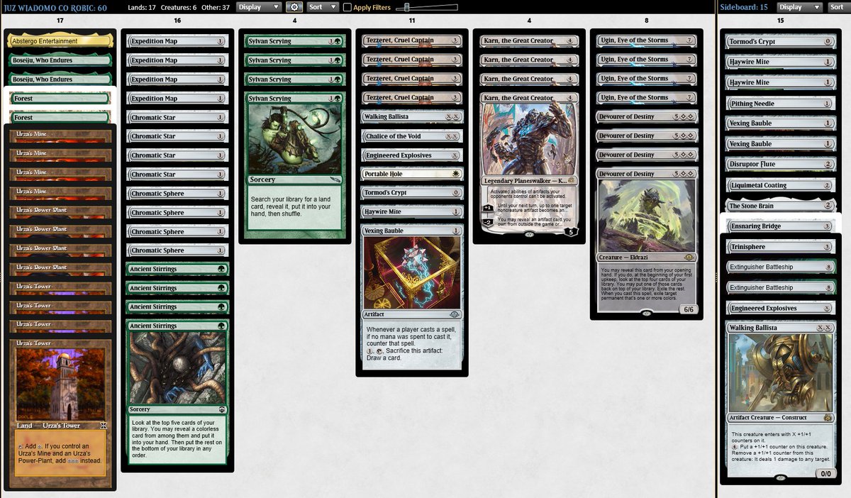 BigBossAardos's tweet image. Top4 Challenge with Tezzeret Tron! Deck is unstoppable on the play! With this approach you&apos;re able to handle Blood Moons or even Void Mirrors! Not only my results are fine, but the vibes are pretty good too. Deck locked for RC Antwerp #teamKCT #hardtesting @WrzoBuMTGO @Xerk_MTGO
