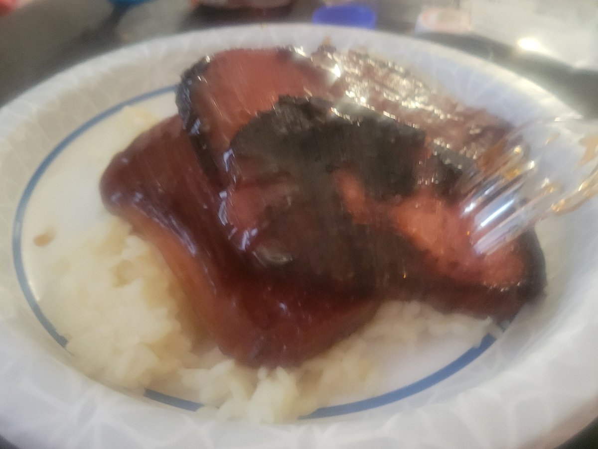 Made sticky Spam for dinner.   Which is Spam cooked in honey.  I mixed the honey with oyster sauce to give it extra flavor.