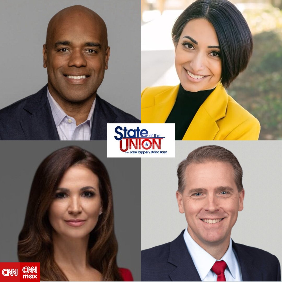 CNNSOTU's tweet image. SUNDAY: Jamal Simmons, Nayyera Haq, Rebeccah Heinrichs and Scott Jennings join @DanaBashCNN #CNNSOTU
Tune in on 📺 @CNN, 🌎🌍🌏 @cnni, @StreamOnMax, 🎧📻 @Audacy, @tunein, @SIRIUSXM Ch. 116 & 🖥️💻📲 cnn.com/GO!