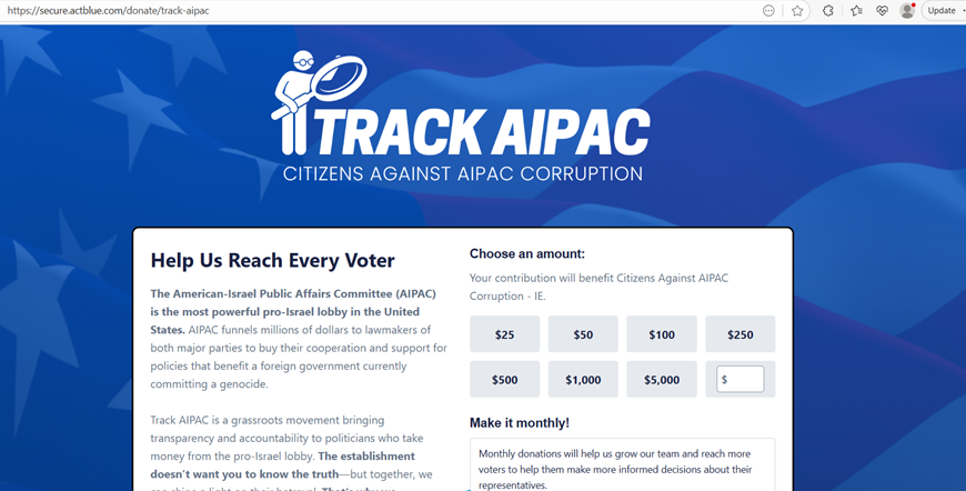 GeorgeJ94195977's tweet photo. @TrackAIPAC @RonDeSantis ."AIPAC Tracker" is an Actblue PAC. Its donors include tech titan Mohammed Davoodi, real estate investor Mohannad Malas real estate investor, and Dorsey Gardner investor who funds Massie, Ilhan Omar and Neo Nazi Patrick https://t.co/0D7DyEy0cs https://t.co/fmryjYxQP0
