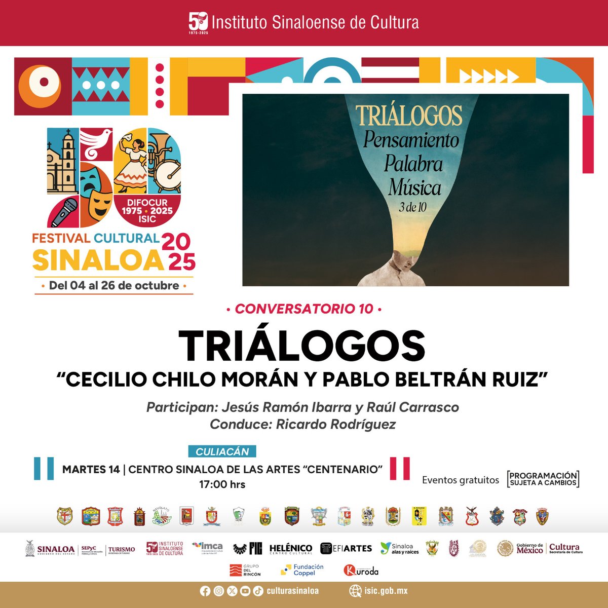 El ciclo #Triálogos. Pensamiento, Palabra, Música dedica su décimo conversatorio a dos figuras sinaloenses que dejaron huella en la música mexicana: Cecilio “Chilo” Morán y Pablo Beltrán Ruiz.