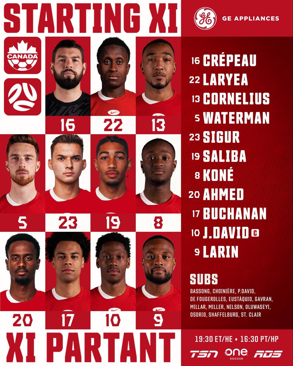 CANMNT_Official's tweet image. Tonight’s XI, presented by @GE_Appliances
🍁 Cyle leads the line
🍁 Jo wears the armband
🍁 Max is in goal 

🇨🇦 🇦🇺 
#CANMNT