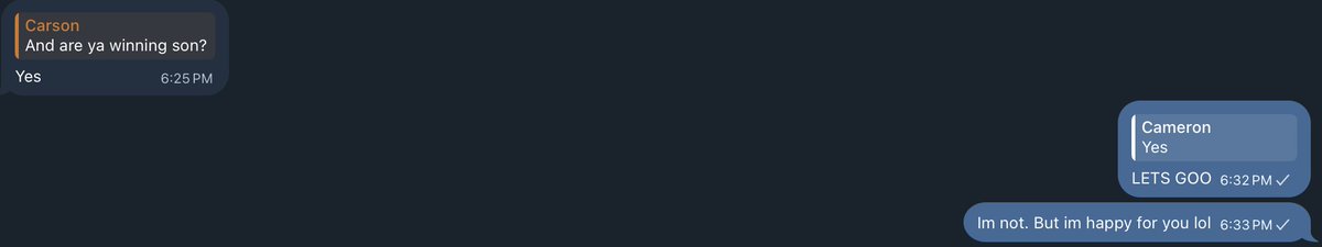 0x_carson's tweet image. Messages with my prop trader friend
