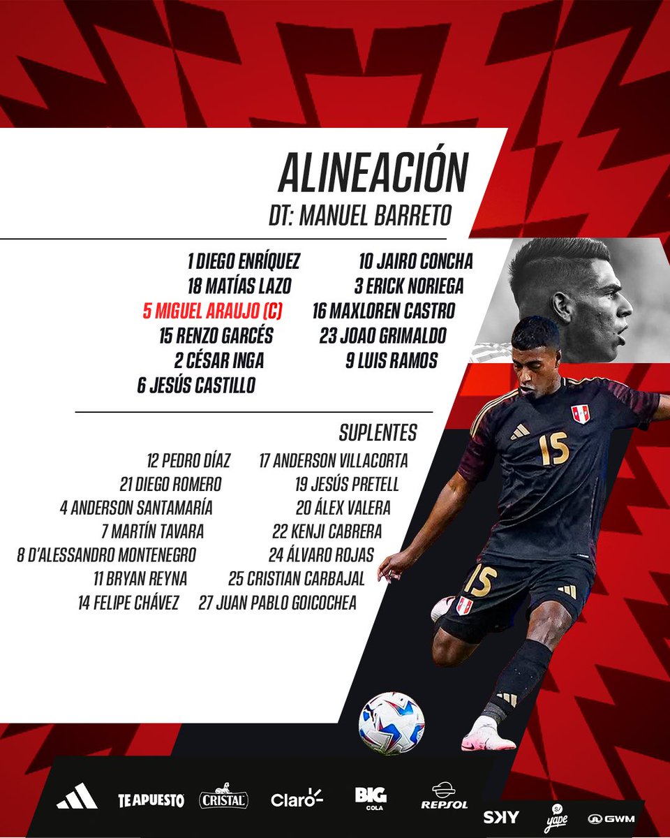 javal99's tweet photo. Estas son las alineaciones que presentarán hoy las selecciones de Perú y Chile, que se enfrentará en un amistoso internacional en Santiago. https://t.co/697XNrQYCv