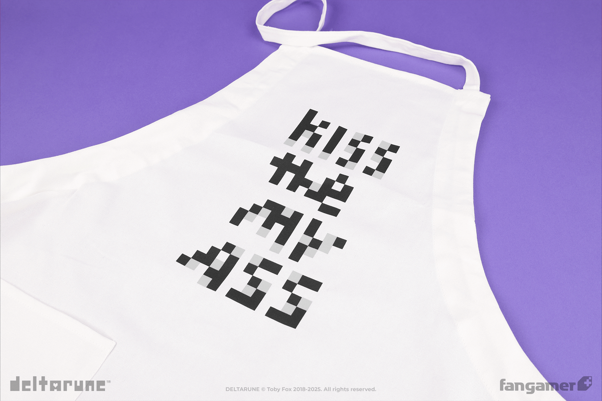 Fangamer's tweet image. Our new DELTARUNE launch features everything you might need to cook for yourself and your friends: A cute bento box, a high-definition Kiss the My Ass apron, and a pair of lounge shorts decorated with little angelic Spamtons.
Available now: fanga.me/r/chefs-choice