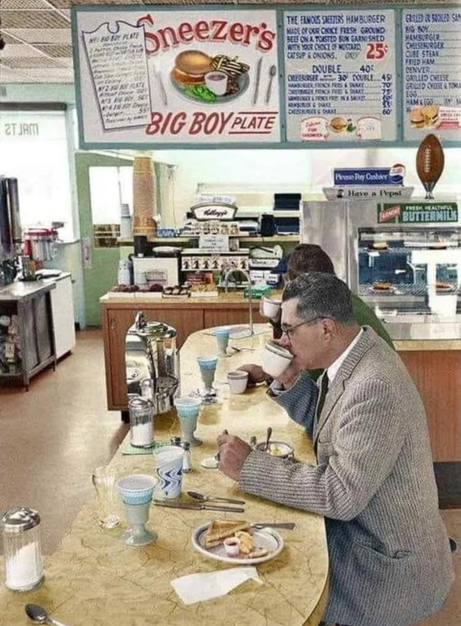 Legendary Packers coach Vince Lombardi having lunch in a Green Bay diner, 1960.
