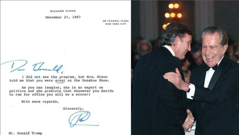 MythoMAGA's tweet image. Nixon knew Trump was going to be a leader. In 1987, Nixon sent Trump a letter, stating to him that &quot;whenever you decide to run for office, you will be a winner.&quot;