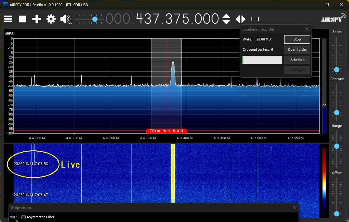 JE1CVL's tweet photo. #BOTAN BOTAN 10.Oct.2025 22:05UTC（11.Oct.2025 07:05JST）Over Japan. Very strong signal. CW Beacon ＆ 4k8 GMSK ◇ CW Beacon：BOTAN JS1YPT SI887A A580AD6929210208 https://t.co/irzepUH8qx