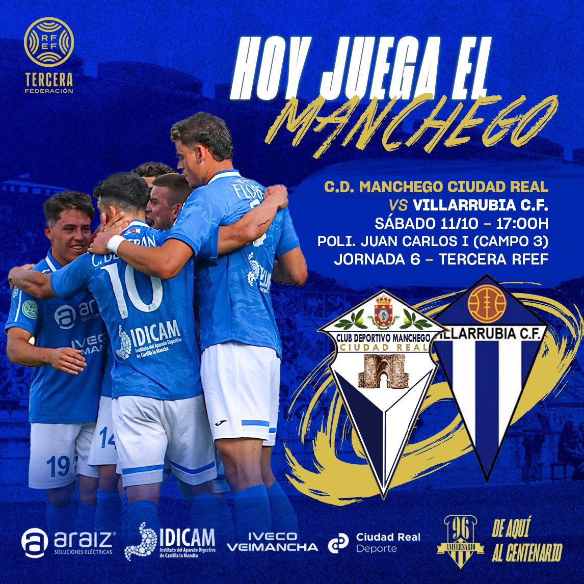 🔵 HOY JUEGA EL MANCHEGO ⚪️

🆚 <a href="/VXVILLARRUBIACF/">VIÑA XÉTAR VILLARRUBIA C.F.</a> 
⏰ 17:00h
🏟 Polideportivo Juan Carlos I (Campo 3)
🏆 Tercera RFEF - Grupo XVIII

🎟 compralaentrada.com/event/3rfef-jo…

#SomosCLM #FútbolCLM #CiudadReal #Mancheguistas

@ffcm_es <a href="/rfef/">RFEF</a> <a href="/CR_Deporte/">Ciudad Real Deporte</a> 

#AupaManchego 💙🤍