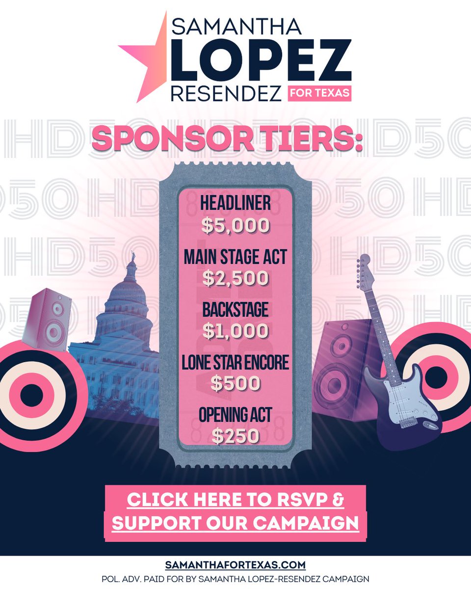 samanthalopezTX's tweet photo. 🚨Alright, alright, alright! We’re back for Weekend 2 of @aclfestival and we are keeping the excitment going! Kicking off the campaign Oct 27 at Celis Brewery (5:30–7:30 PM)! Come meet the team + power our path to victory in #HD50. RSVP: https://t.co/OMFYnXHVp9 
Wanna be a sponsor? It’d be a lot cooler if you did👉🏻 https://t.co/uMuuH49Ghw
#txlege