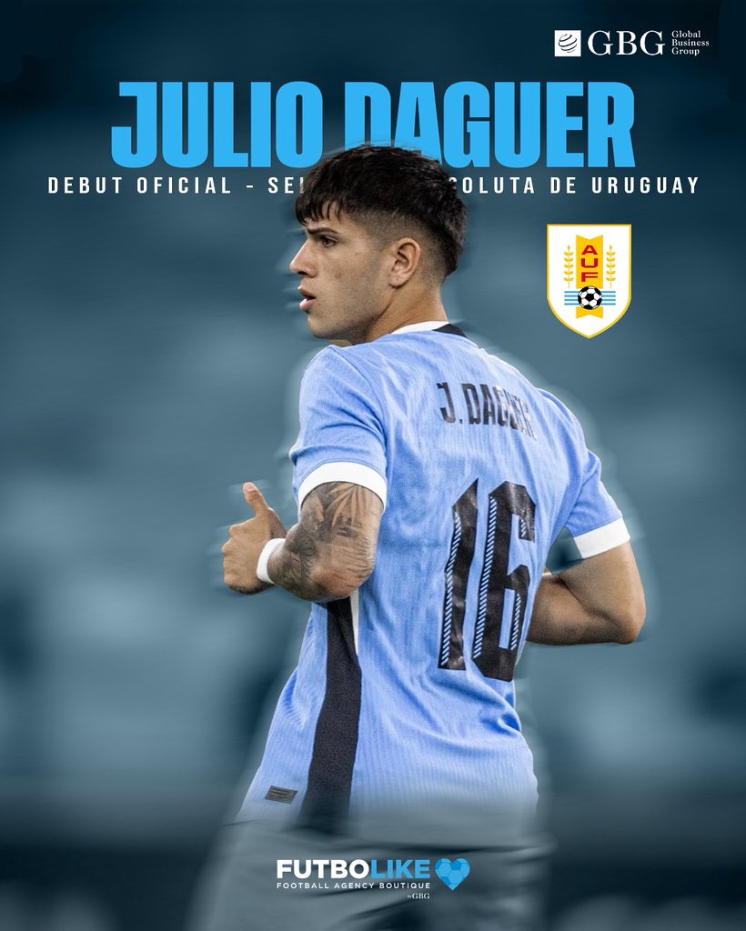 🔝🇺🇾 𝐃𝐄𝐁𝐔𝐓 𝐀𝐁𝐒𝐎𝐋𝐔𝐓𝐎 >>> Julio Daguer se estrenó con la selección mayor de Uruguay. 

El mediocampista de @oficialcap llega a la absoluta con tan solo 17 años de edad. 

𝗙𝘂́𝘁𝗯𝗼𝗟𝗜𝗞𝗘, 𝘶𝘯𝘢 𝘨𝘳𝘢𝘯 𝘧𝘢𝘮𝘪𝘭𝘪𝘢 𝘥𝘦𝘱𝘰𝘳𝘵𝘪𝘷𝘢 ⚽️🩵