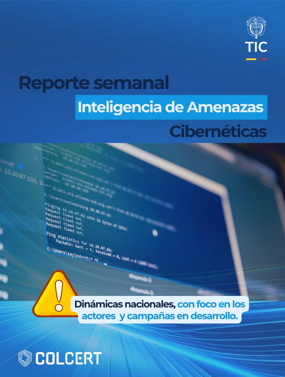 #ReporteColCERT 📣 La última semana registró un aumento en los ataques de ransomware en Colombia y la región, junto con campañas activas de phishing y uso de RAT para el robo de información. 🔎 Consulta el informe completo y refuerza tus medidas de seguridad. 🖱️