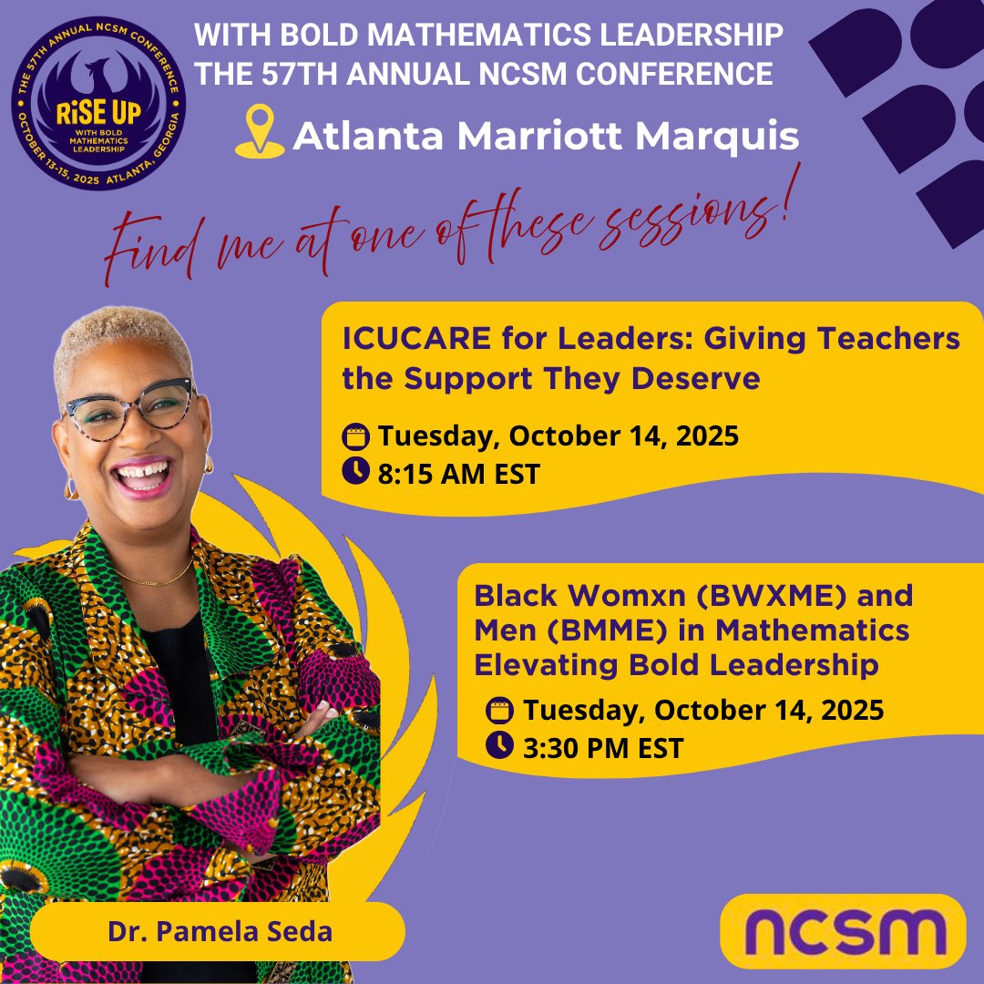 pamseda1's tweet photo. Still buzzing from day one of the 57th Annual NCSM Conference! Atlanta’s heart is in every moment—let’s keep it going. #NCSM25 #NCSMBOLD #ileadmath #ICUCARE #Choosing2See #dbc_inc

Also visit me at Exhibit Hall - Booth #105 https://t.co/C4tiLUj7uE
