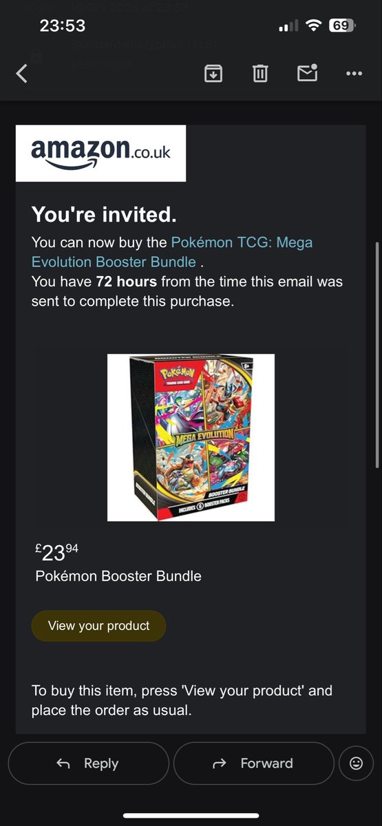 David_asfk's tweet photo. @PokemonStockUK Booster bundle invite just gone out https://t.co/Kv9z26YfWX