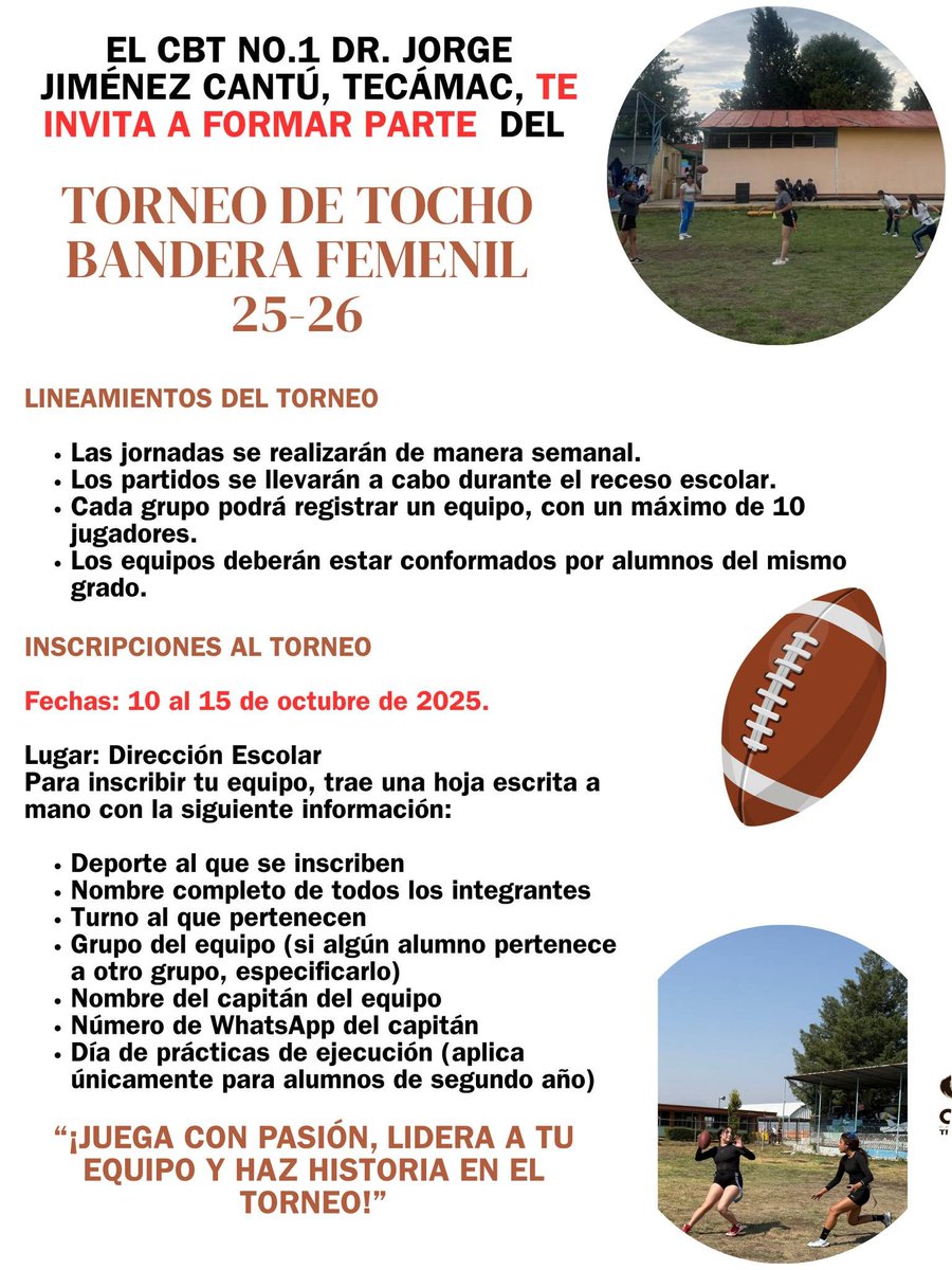 📷 ¡Demuestra tu pasión y tu trabajo en equipo! 📷📷📷
📷 ¡Participa en los Torneos Deportivos de este semestre y vive la emoción de representar a tu grupo y a tu plantel!
