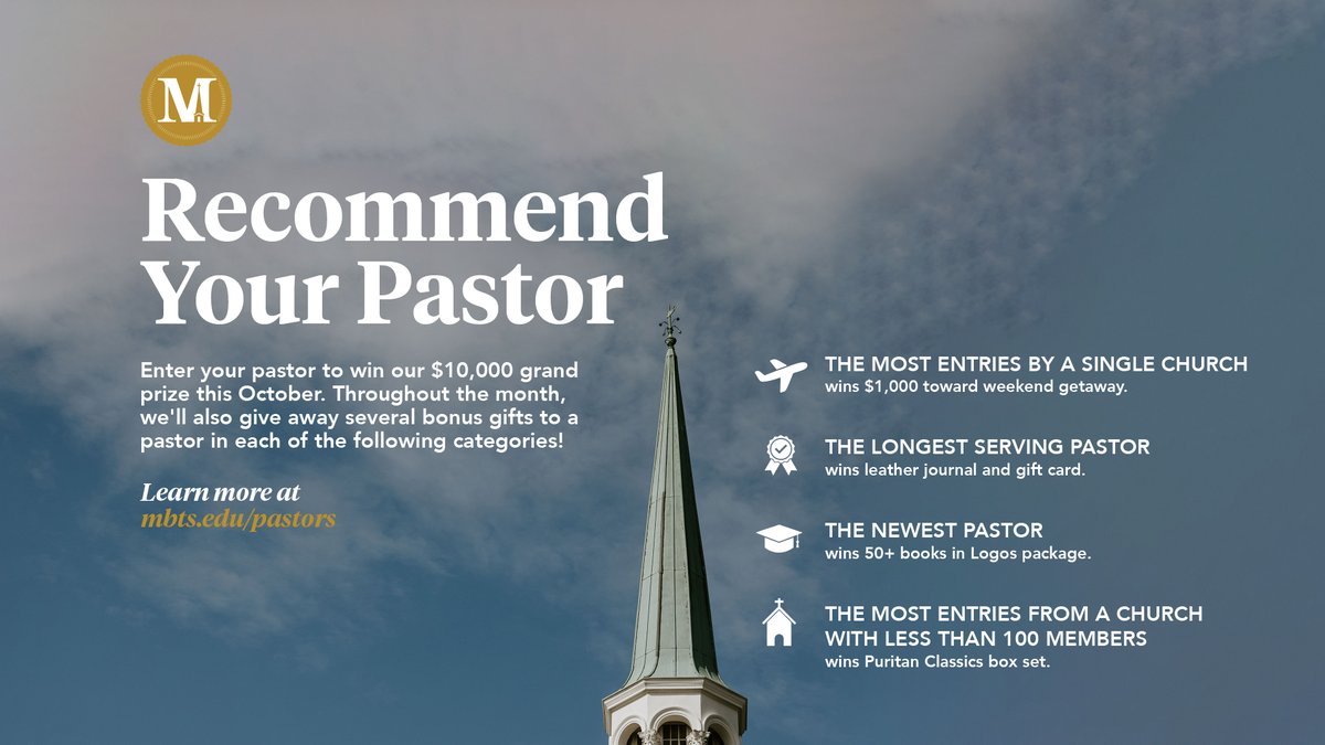MBTS's tweet image. 💥 Bonus prizes alert!

We’re not just giving away $10,000 during #PastorAppreciationMonth, we’re also celebrating pastors in these unique ways:

✈️ The most entries by a single church 
🏅 The longest serving pastor 
🎓 The newest pastor 
⛪ The most entries from a church with…
