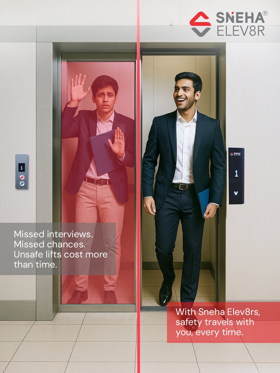 SnehaElev8r's tweet image. Missed interviews. Missed chances. Unsafe lifts cost more than just time.
With #SnehaElev8r, safety travels with you — every time. 

#ElevatorSafety #SafeElevators #LiftSafety #EveryRideSafe #SmartElevators #SafetyFirst #SafeCommute