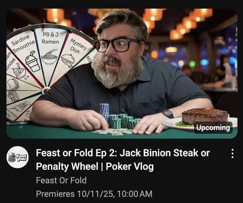 jessefullen's tweet photo. My wife reminded me that I had a poker vlog idea and I was like oops that’s right.

Feast or Fold Episode 2 releases tomorrow.

https://t.co/7aWjyhuP76 https://t.co/U3Oyo1Xf0X