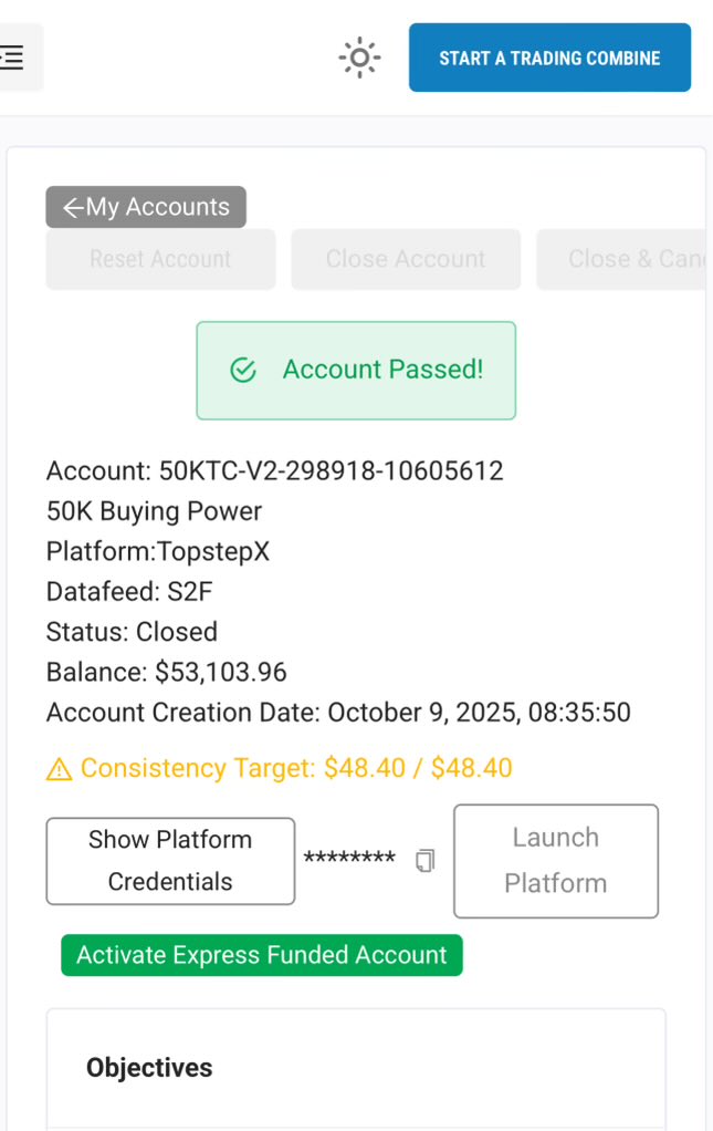 QuantXAlgorithm's tweet image. ✅ QuantX Client Funded — TopStep 50K Passed
📅 Date: October 9, 2025
Another QuantX trader just cleared their TopStep 50K combine, hitting every metric with precision and consistency.
Discipline. Structure. Execution. That’s what separates random trades from verified funding.