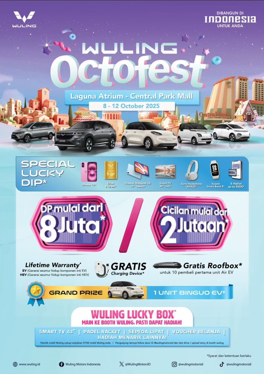 ccylaavvtwo's tweet image. Dalam rangka ✨Wuling Octofest✨
(8–12 Oktober 2025), Wuling menghadirkan beragam promo menarik bulan ini
Jangan lewatkan kesempatan terbaik
LOK📍MALL CENTRAL PARK
HUB 089687960647-PUTRI
#rekomendasimobil #mobilwuling #wulingindonesia #mobillistrik #wuling #mobilbensin #carimobil