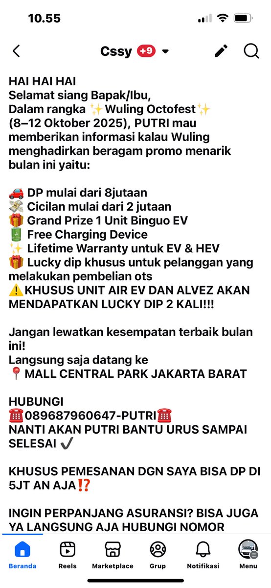 ccylaavvtwo's tweet image. Dalam rangka ✨Wuling Octofest✨
(8–12 Oktober 2025), Wuling menghadirkan beragam promo menarik bulan ini
Jangan lewatkan kesempatan terbaik
LOK📍MALL CENTRAL PARK
HUB 089687960647-PUTRI
#rekomendasimobil #mobilwuling #wulingindonesia #mobillistrik #wuling #mobilbensin #carimobil