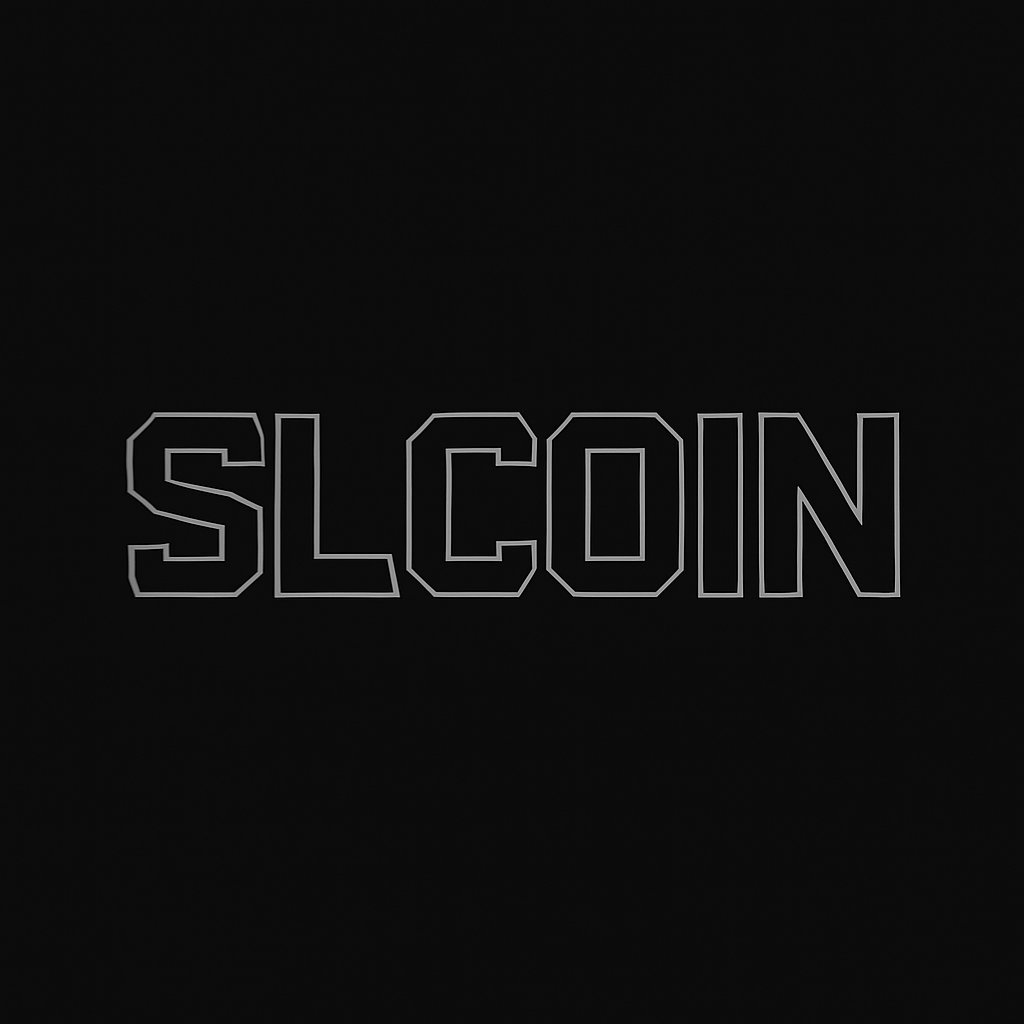 Meme image with 'SLCOIN' text on a black background, likely joking about stop-loss failures in crypto trading