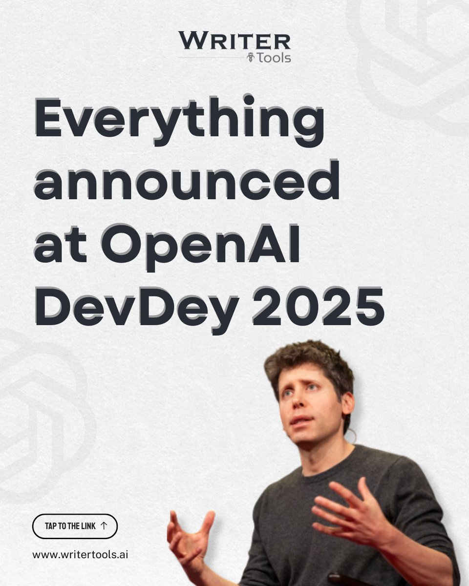 WritertoolsAi's tweet image. 🔗instagram.com/p/DPoWT3TkqDK/…
🚀 OpenAI DevDay 2025: ChatGPT Apps, Sora 2, AgentKit & GPT-5 Codex redefine AI innovation.
.
.
#OpenAIDevDay2025 #ChatGPTApps #Sora2 #AgentKit #FutureOfAI #NextGenAI #AIForDevelopers #AITrends2025 #TechForYou #Technology