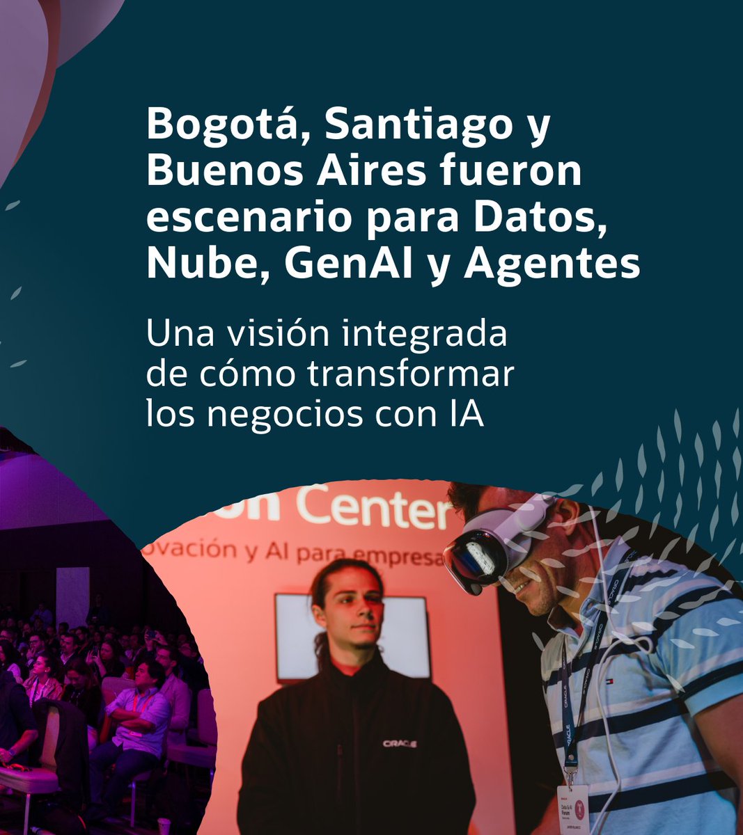 OracleLatam's tweet image. Del hype a la práctica: el Data &amp;amp; AI Forum Latinoamérica mostró IA con resultados reales. Eficiencia, crecimiento y mejores experiencias. 

Con el ecosistema Oracle de datos, infraestructura, GenAI y aplicaciones, líderes escalan con confianza.
social.ora.cl/6011AQTbt