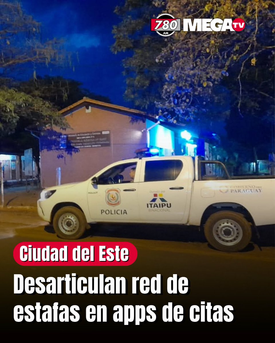 780AM's tweet photo. NACIONALES |🔴
Desarticulan red de estafas en apps de citas en Ciudad del Este.

➡️Una peligrosa red dedicada a estafas a través de aplicaciones de citas fue desarticulada recientemente en Ciudad del Este, según informó el agente fiscal Alcides Giménez.

🗣️“Estos son casos de citas con mujeres que ofrecen servicios y los hombres son los que acuden, pero cuando llegan al departamento los despluman”, explicó Giménez.

Más detalles aquí: https://t.co/eDxOo3m4iu

#780AM @Megatv_py