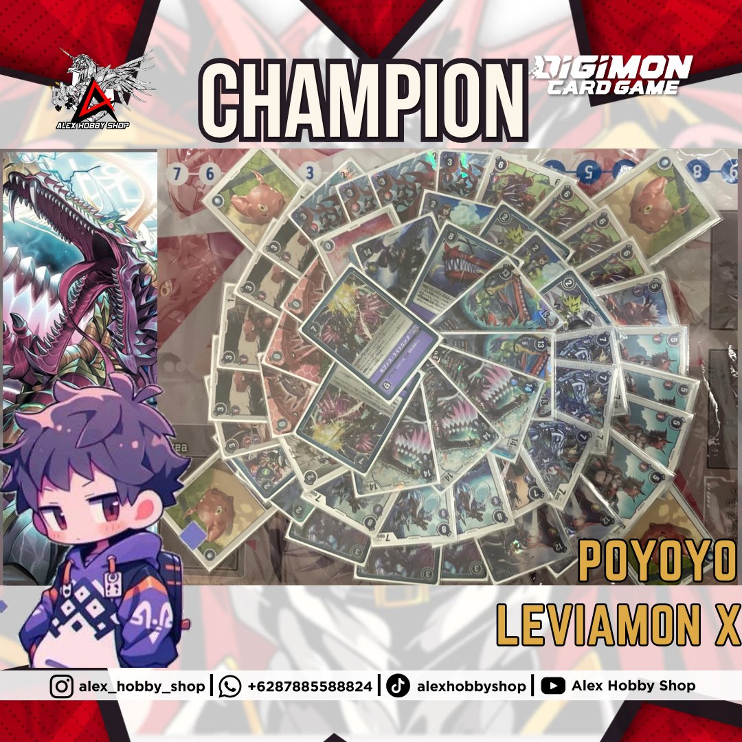 DigimonTCG_ID's tweet image. LGS/TO : Alex Hobby Shop
Event : Tamer Battle
City : Tangerang
Date : 09/10/2025
Participant : 6 Tamers
Champion : Poyoyo
Deck : Leviamon X
@digimonmeta
#デジモン #デジカ #デジモンカードゲーム #デジモンカード #Digimon
#Digimonmeta #dtcg
#digimoncardgame #DigimonTCGIndonesia